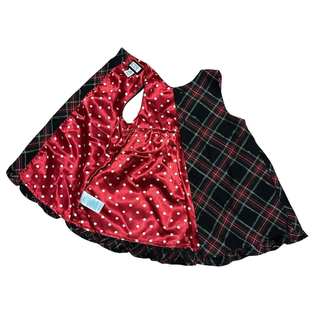 The Children's Place Red Tartan Plaid Sleeveless‎ Christmas Dress Bow 6-9M